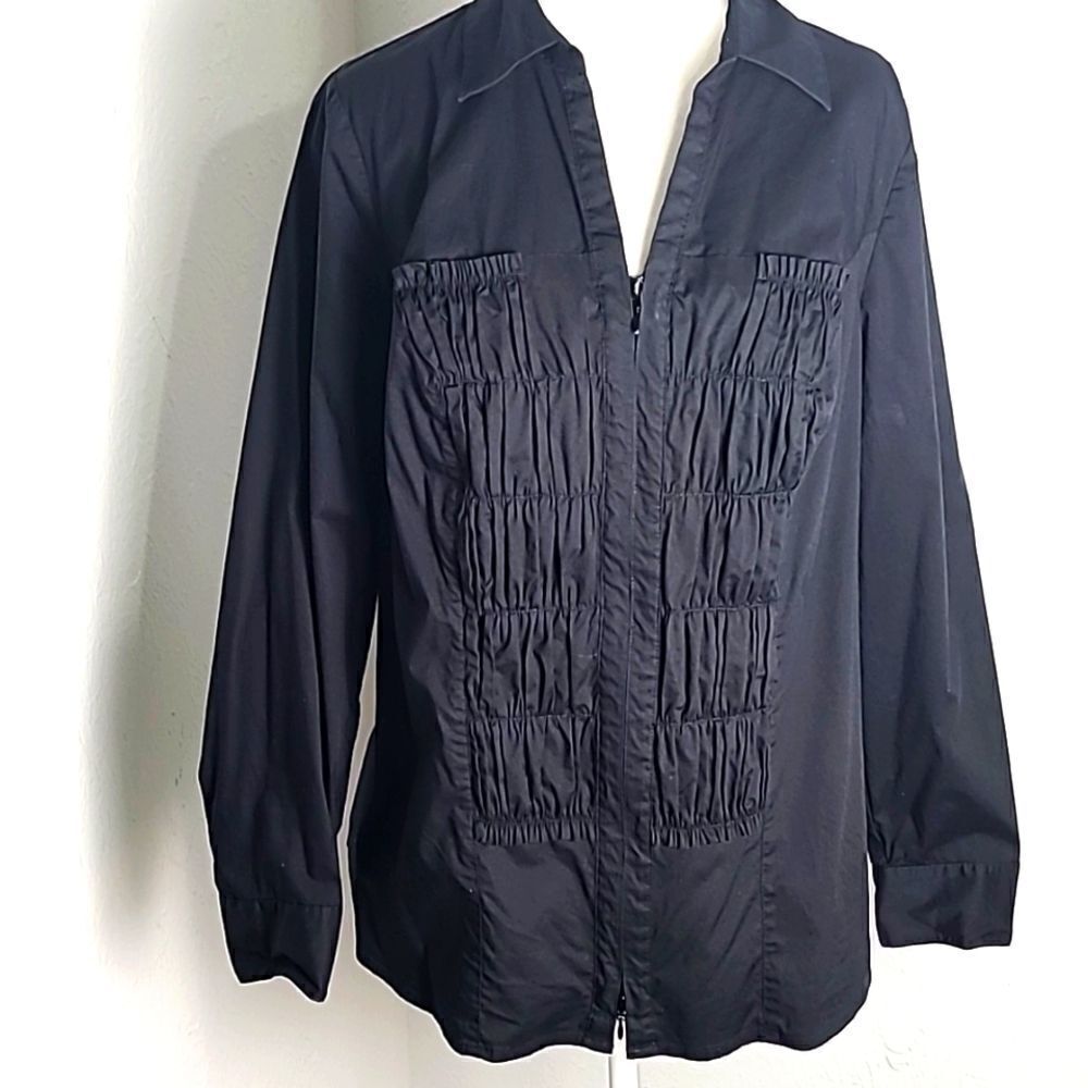 Lane Bryant Black Zip-up Blouse/Jacket with Shirred Elastic on Front, Size 14/16